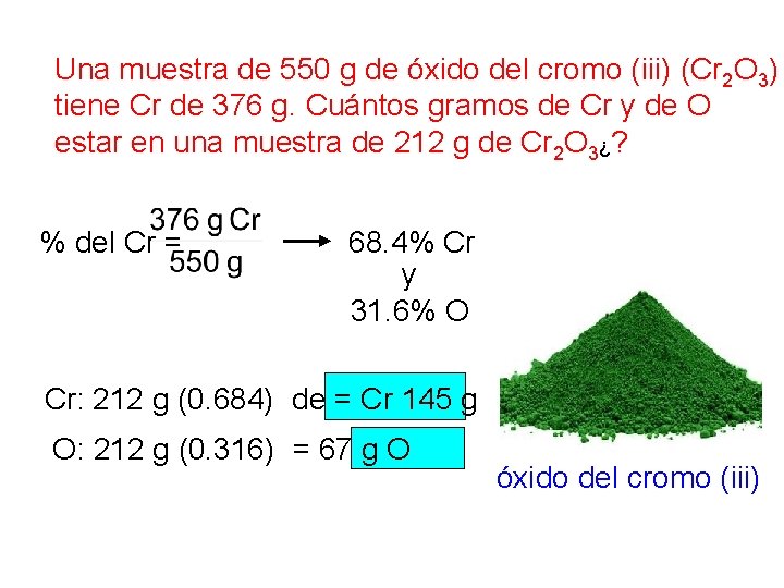 Una muestra de 550 g de óxido del cromo (iii) (Cr 2 O 3)