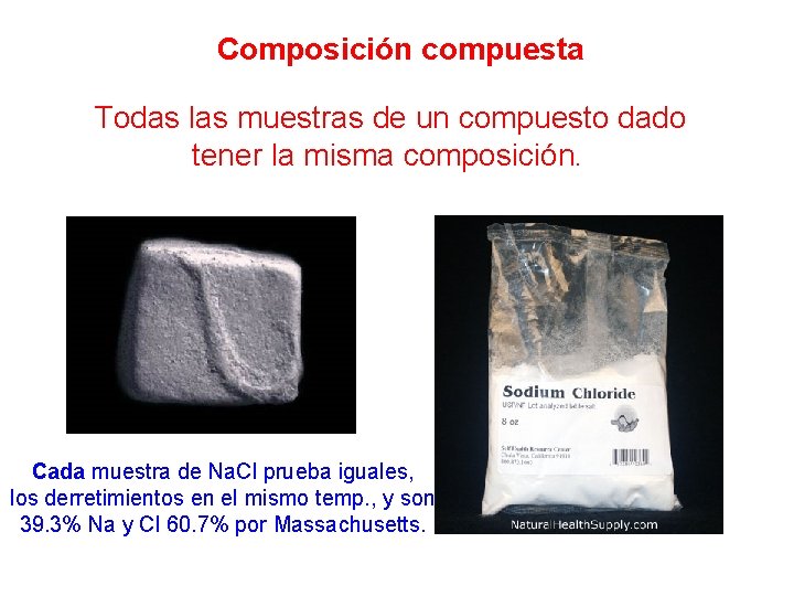 Composición compuesta Todas las muestras de un compuesto dado tener la misma composición. Cada