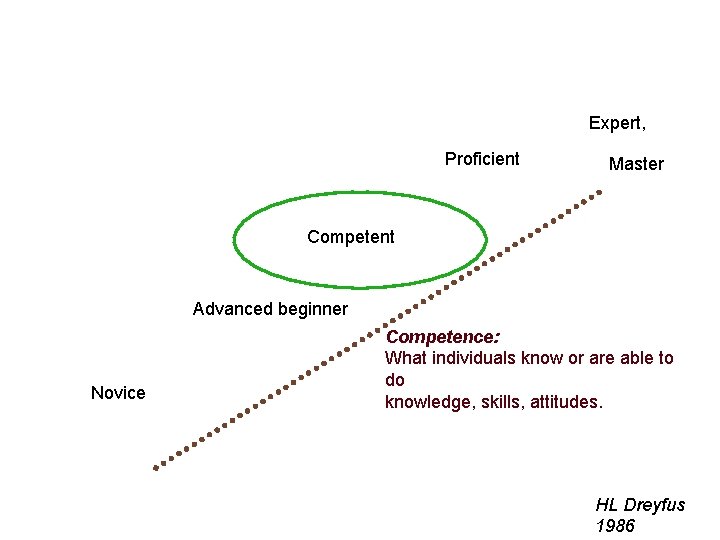 Expert, Proficient Master Competent Advanced beginner Novice Competence: What individuals know or are able