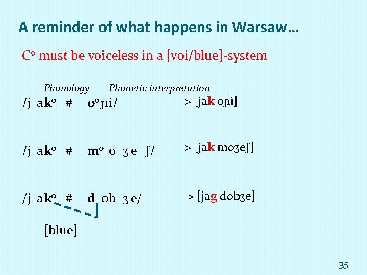 A reminder of what happens in Warsaw… Co must be voiceless in a [voi/blue]-system