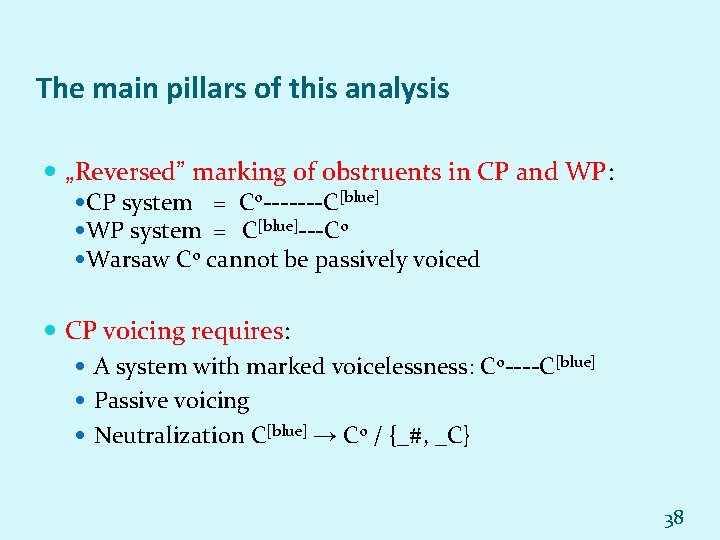 The main pillars of this analysis „Reversed” marking of obstruents in CP and WP: