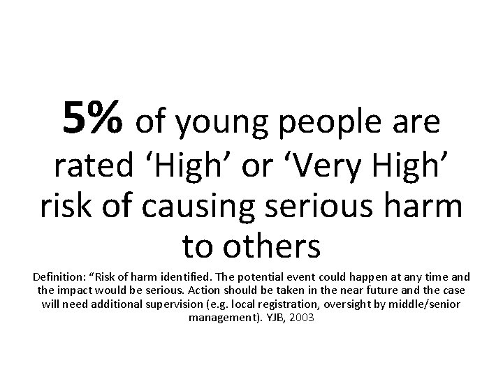 5% of young people are rated ‘High’ or ‘Very High’ risk of causing serious