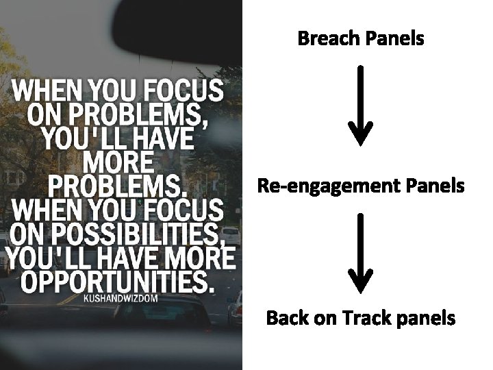 Breach Panels Re-engagement Panels Back on Track panels 