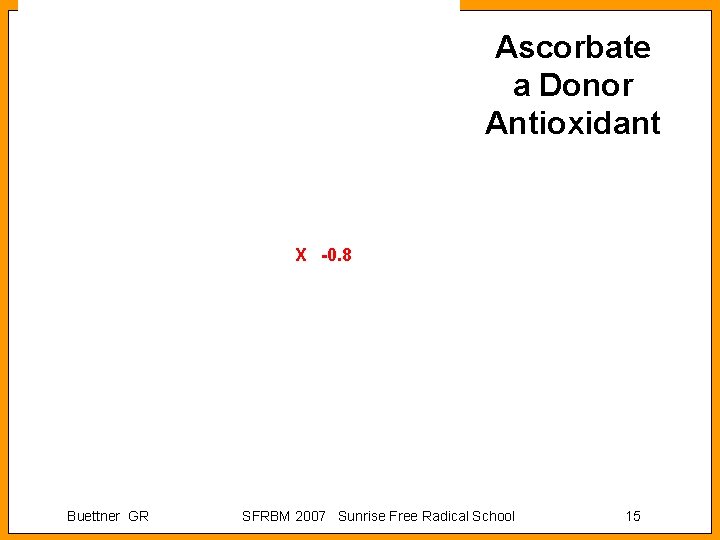 Ascorbate a Donor Antioxidant X -0. 8 Buettner GR SFRBM 2007 Sunrise Free Radical