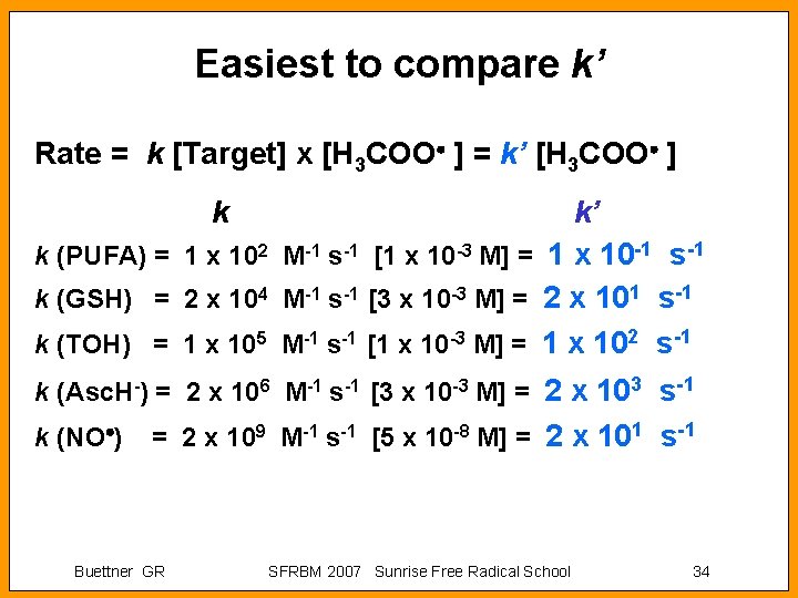 Easiest to compare k’ Rate = k [Target] x [H 3 COO ] =