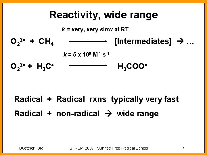 Reactivity, wide range k = very, very slow at RT O 22 + CH