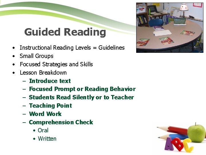 Guided Reading • • Instructional Reading Levels = Guidelines Small Groups Focused Strategies and