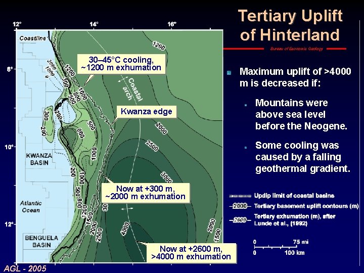 Tertiary Uplift of Hinterland Bureau of Economic Geology 30– 45°C cooling, ~1200 m exhumation