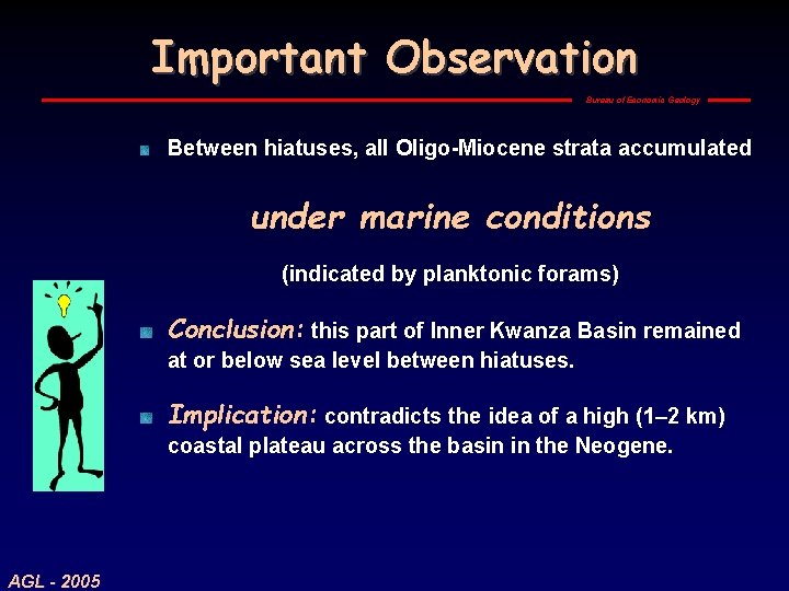 Important Observation Bureau of Economic Geology Between hiatuses, all Oligo-Miocene strata accumulated under marine