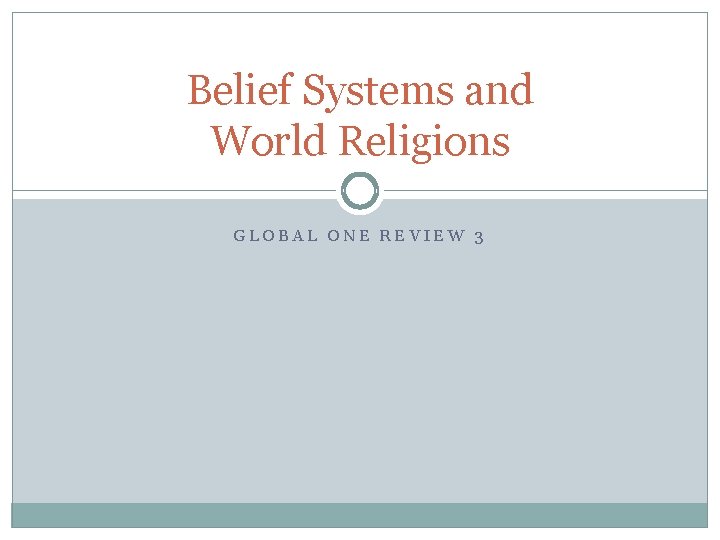 Belief Systems and World Religions GLOBAL ONE REVIEW 3 