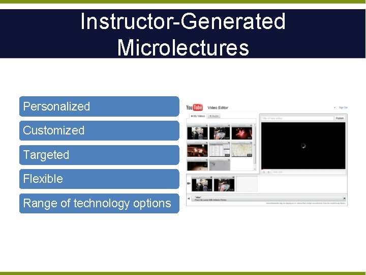 Instructor-Generated Microlectures Personalized Customized Targeted Flexible Range of technology options 