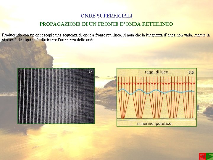 ONDE SUPERFICIALI PROPAGAZIONE DI UN FRONTE D’ONDA RETTILINEO Producendo con un ondoscopio una sequenza