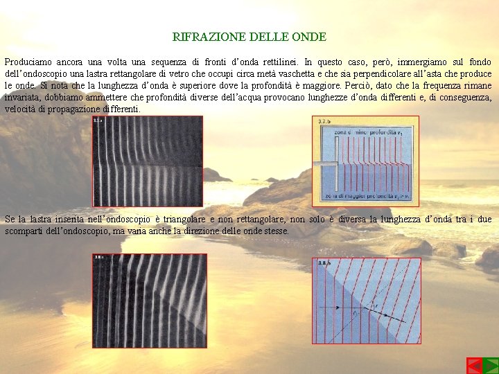 RIFRAZIONE DELLE ONDE Produciamo ancora una volta una sequenza di fronti d’onda rettilinei. In