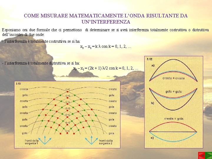 COME MISURARE MATEMATICAMENTE L’ONDA RISULTANTE DA UN’INTERFERENZA Esponiamo ora due formule che ci permettono