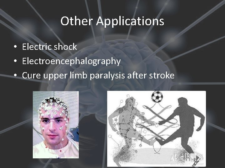 Other Applications • Electric shock • Electroencephalography • Cure upper limb paralysis after stroke