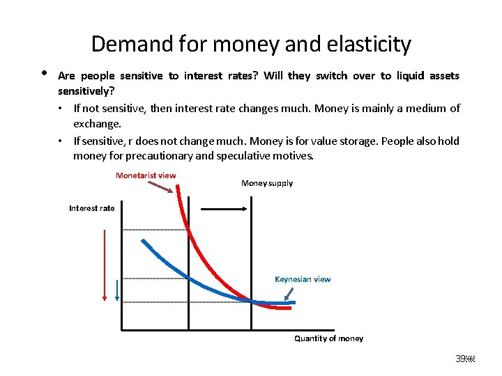 Demand for money and elasticity • Are people sensitive to interest rates? Will they