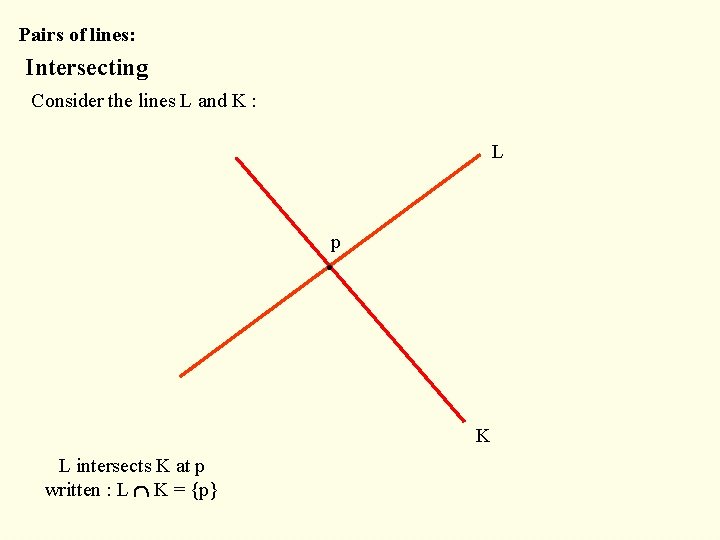 Pairs of lines: Intersecting Consider the lines L and K : L . p