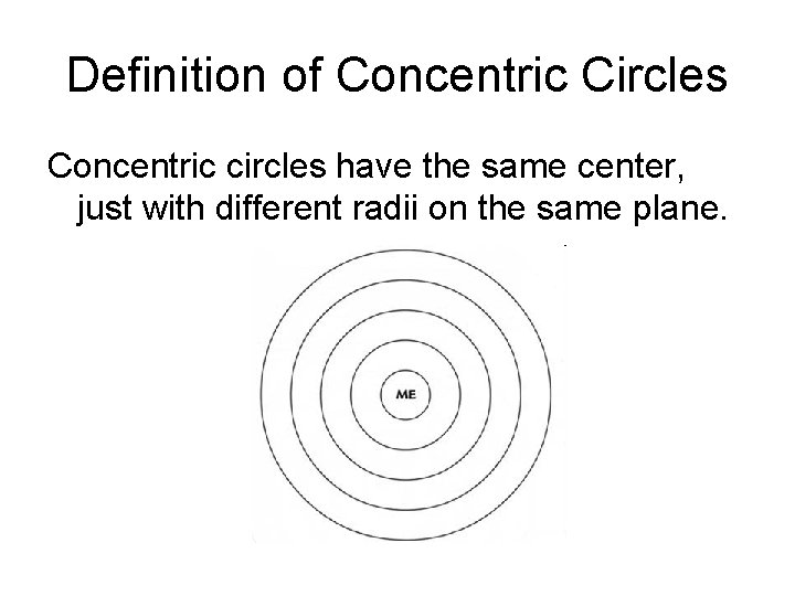 Definition of Concentric Circles Concentric circles have the same center, just with different radii