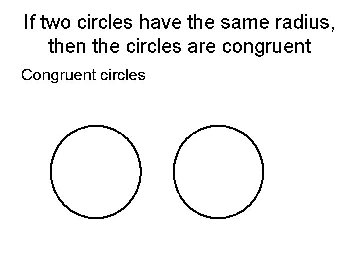 If two circles have the same radius, then the circles are congruent Congruent circles