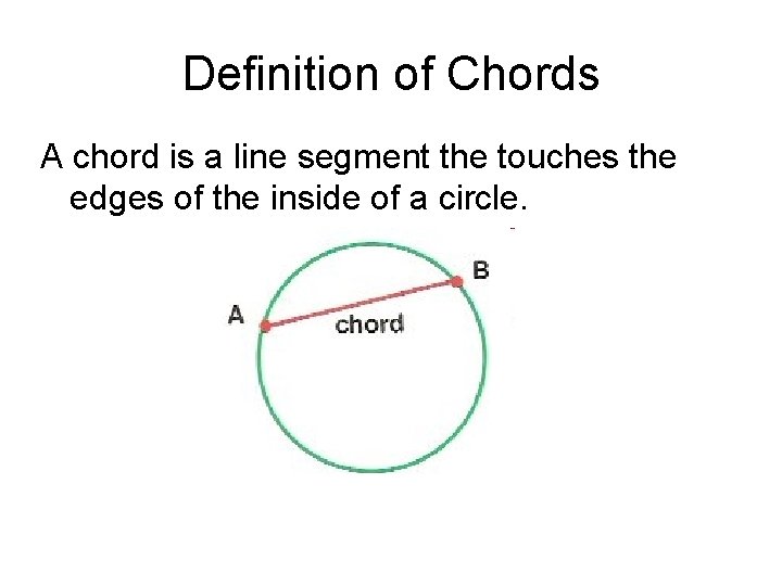 Definition of Chords A chord is a line segment the touches the edges of