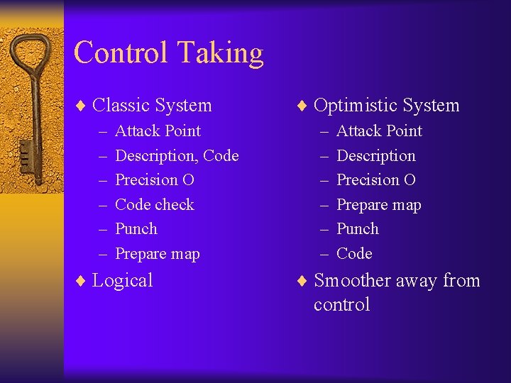 Control Taking ¨ Classic System – Attack Point – Description, Code – Precision O Control Taking ¨ Classic System – Attack Point – Description, Code – Precision O
