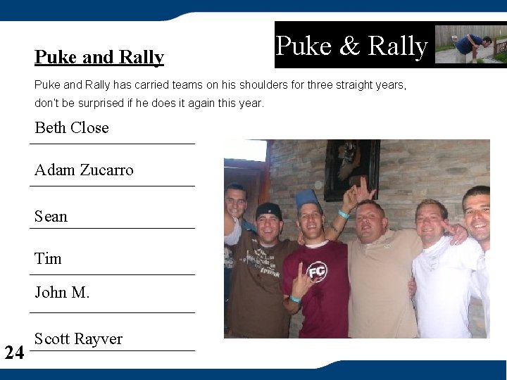 Puke and Rally Puke & Rally Puke and Rally has carried teams on his