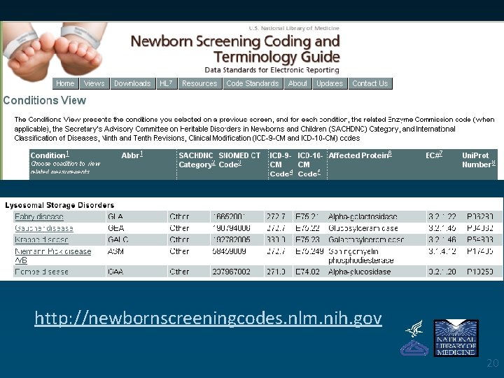 http: //newbornscreeningcodes. nlm. nih. gov 20 