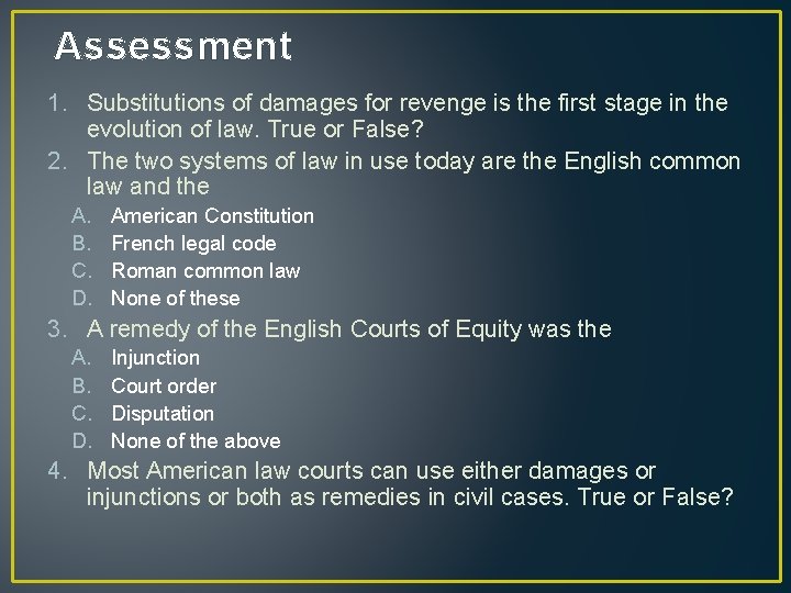 Assessment 1. Substitutions of damages for revenge is the first stage in the evolution