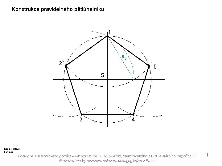 Konstrukce pravidelného pětiúhelníku 1 a 5 2 5 S 3 4 Ivana Kuntová, truhla.