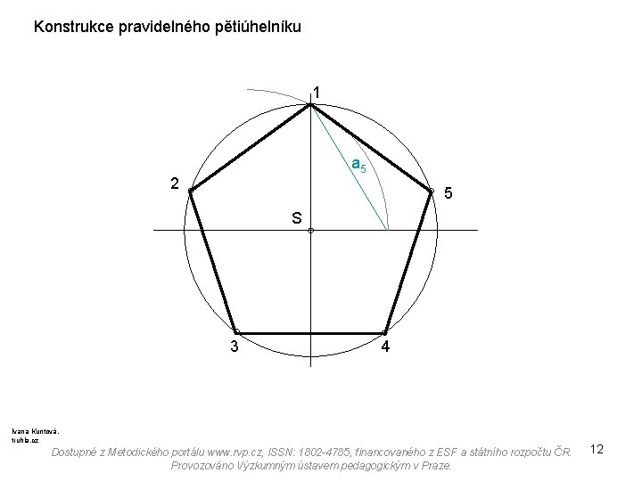 Konstrukce pravidelného pětiúhelníku 1 a 5 2 5 S 3 4 Ivana Kuntová, truhla.