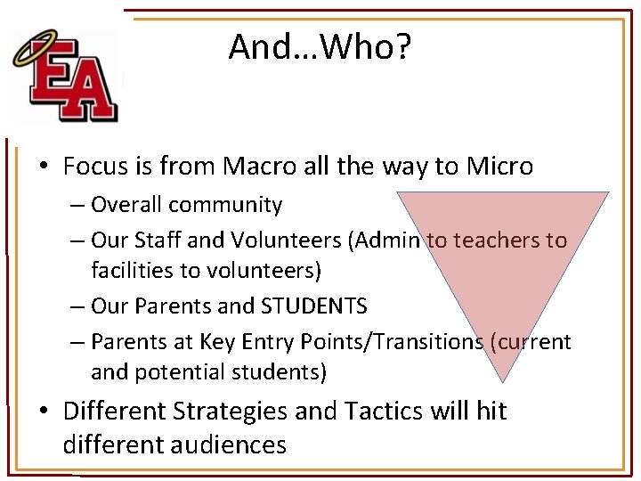 And…Who? • Focus is from Macro all the way to Micro – Overall community