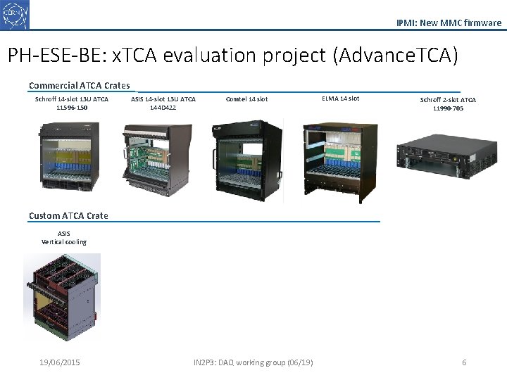 IPMI: New MMC firmware PH-ESE-BE: x. TCA evaluation project (Advance. TCA) Commercial ATCA Crates