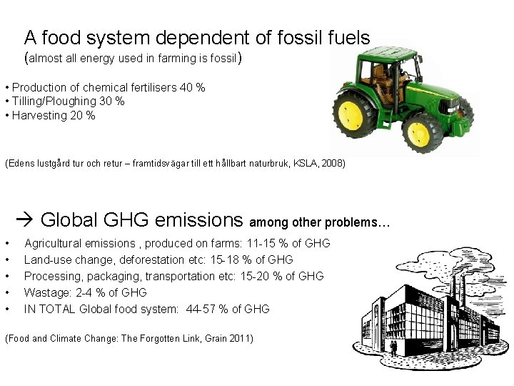 A food system dependent of fossil fuels (almost all energy used in farming is