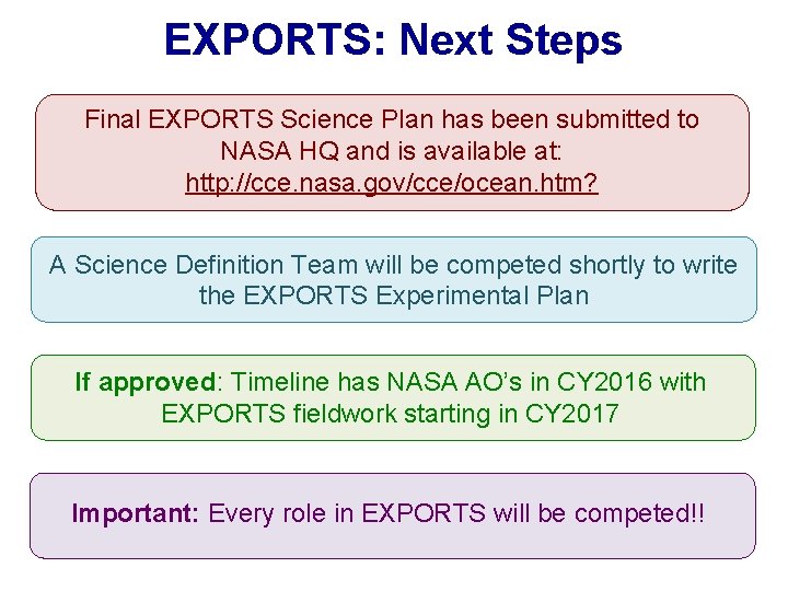EXPORTS EXport Processes in the Ocean from Remo