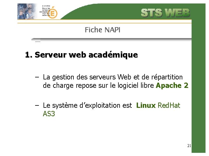 Fiche NAPI 1. Serveur web académique – La gestion des serveurs Web et de