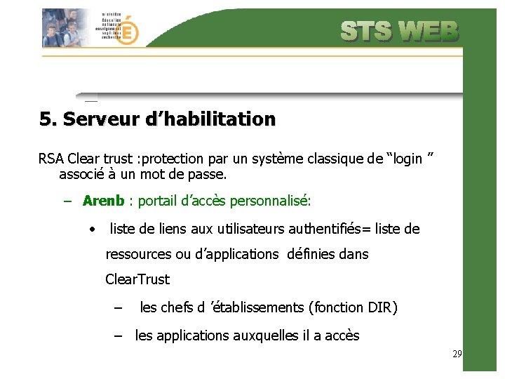 5. Serveur d’habilitation RSA Clear trust : protection par un système classique de “login