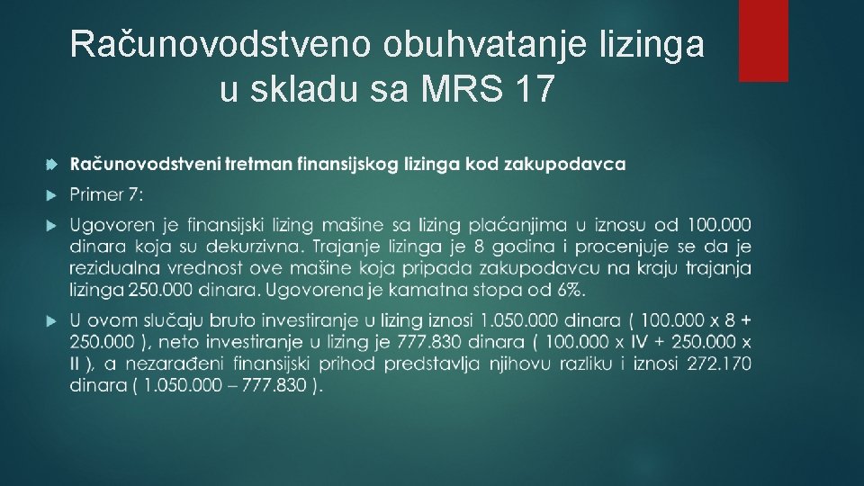 Računovodstveno obuhvatanje lizinga u skladu sa MRS 17 