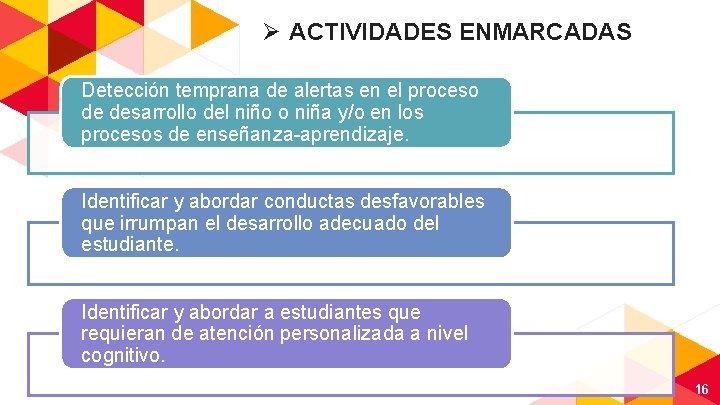 Ø ACTIVIDADES ENMARCADAS Detección temprana de alertas en el proceso de desarrollo del niño