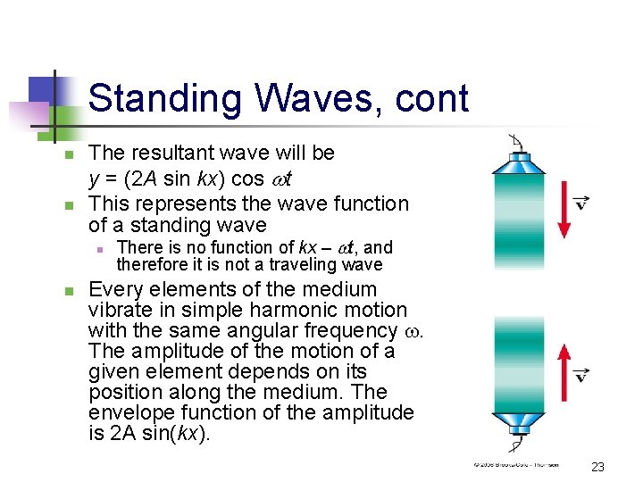 Standing Waves, cont n n The resultant wave will be y = (2 A