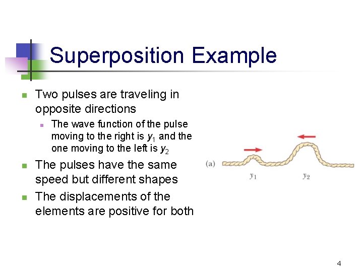 Superposition Example n Two pulses are traveling in opposite directions n n n The