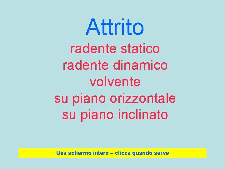 Attrito radente statico radente dinamico volvente su piano orizzontale su piano inclinato Usa schermo