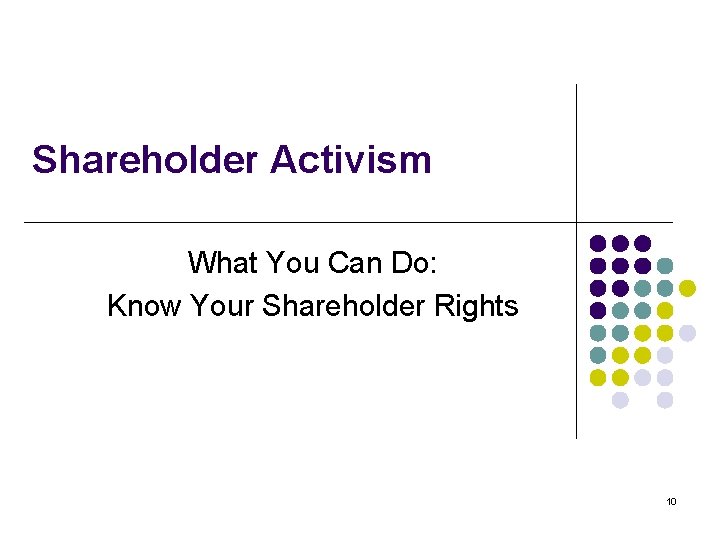 Shareholder Activism What You Can Do: Know Your Shareholder Rights 10 