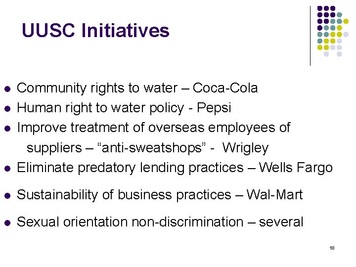 UUSC Initiatives l Community rights to water – Coca-Cola Human right to water policy