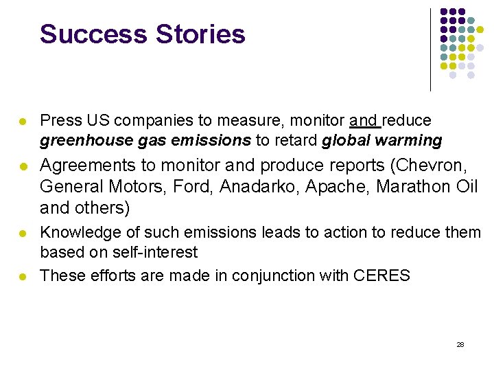 Success Stories l Press US companies to measure, monitor and reduce greenhouse gas emissions
