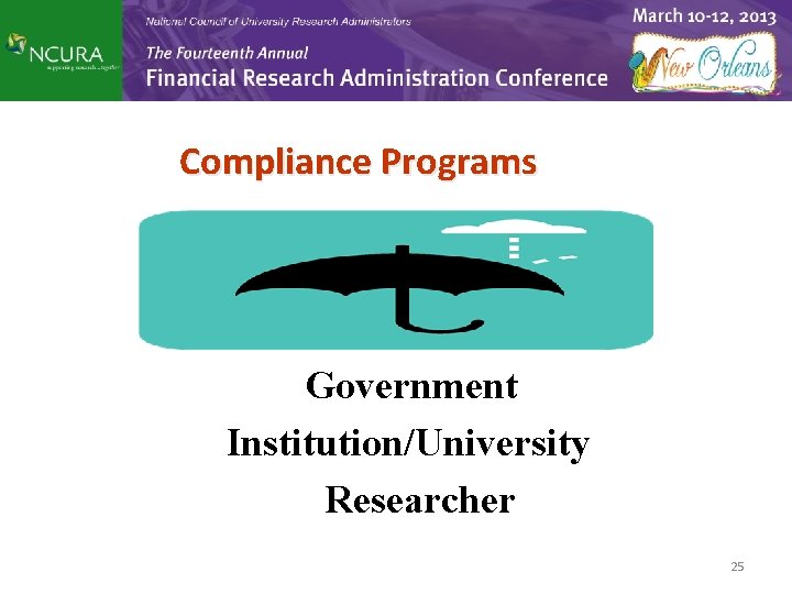 Compliance Programs Government Institution/University Researcher 25 