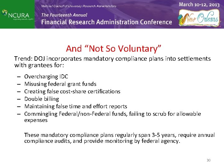 And “Not So Voluntary” Trend: DOJ incorporates mandatory compliance plans into settlements with grantees