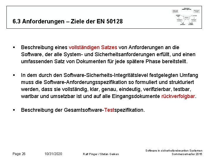 6. 3 Anforderungen – Ziele der EN 50128 § Beschreibung eines vollständigen Satzes von