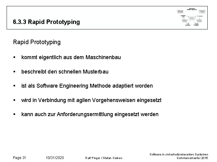 6. 3. 3 Rapid Prototyping § kommt eigentlich aus dem Maschinenbau § beschreibt den