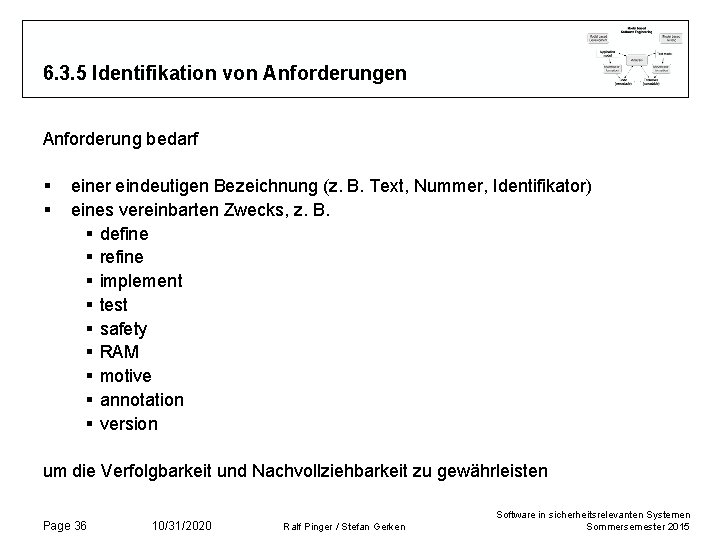6. 3. 5 Identifikation von Anforderungen Anforderung bedarf § § einer eindeutigen Bezeichnung (z.
