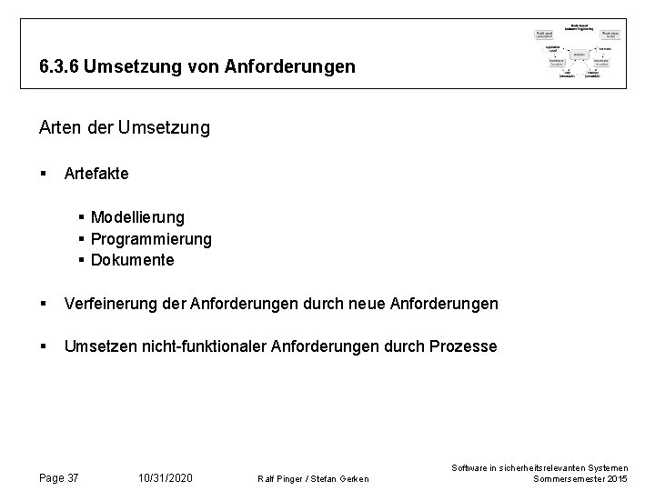 6. 3. 6 Umsetzung von Anforderungen Arten der Umsetzung § Artefakte § Modellierung §